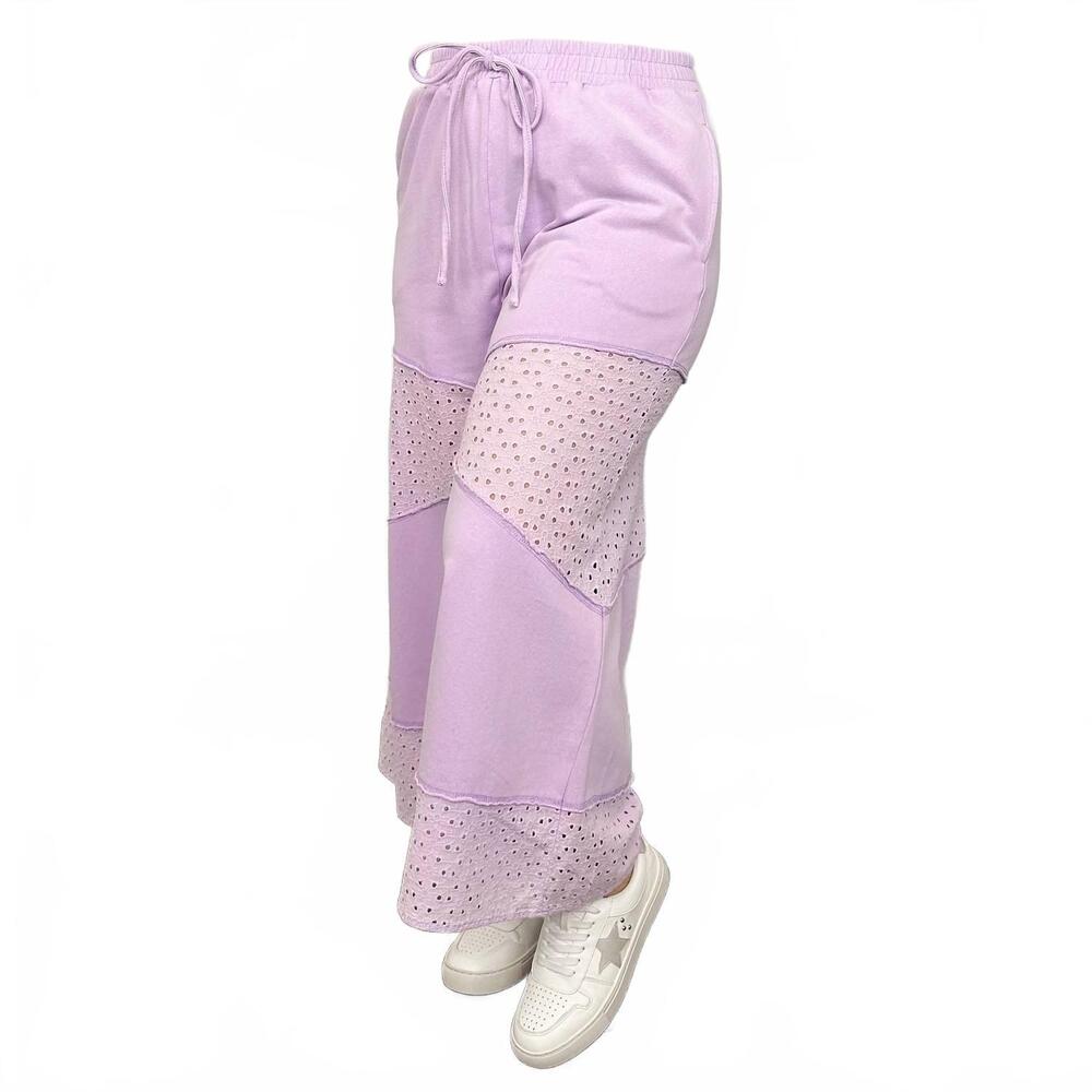 NEW ODDI go with the flow high-rise cotton blend wide leg cropped pants in purpl